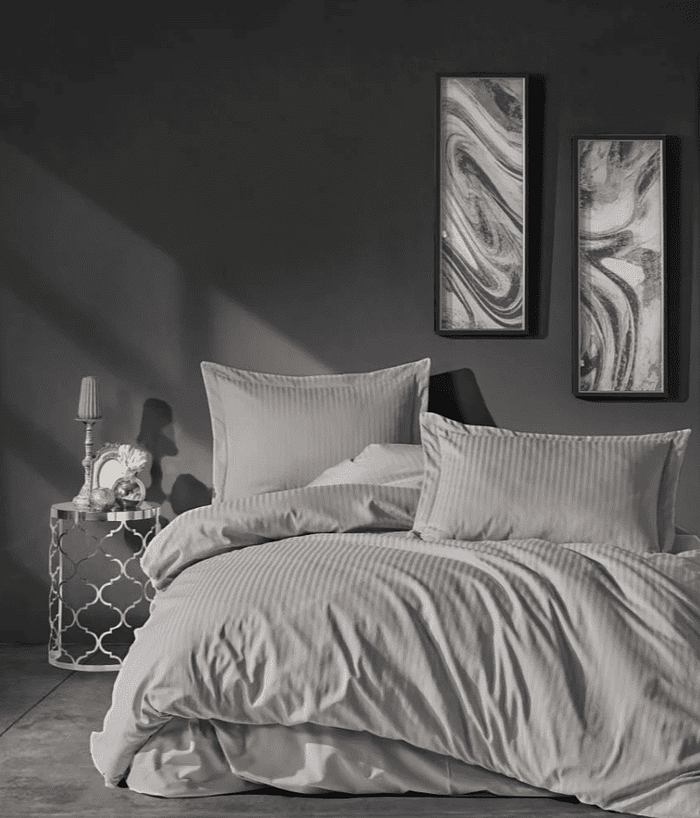 Памук сатен “Beige Elegance” Satin Stripe – 4 части – за спалня - Image 1